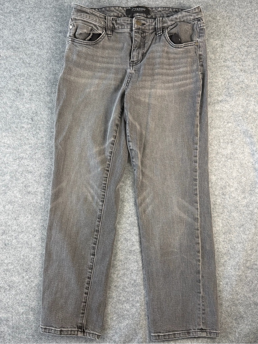 Liverpool Los Angeles Petite 8/29 Gray Wash Crop Straight Leg Jeans